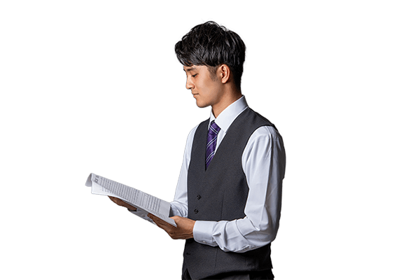 Seishiro Irie looking at a music score.